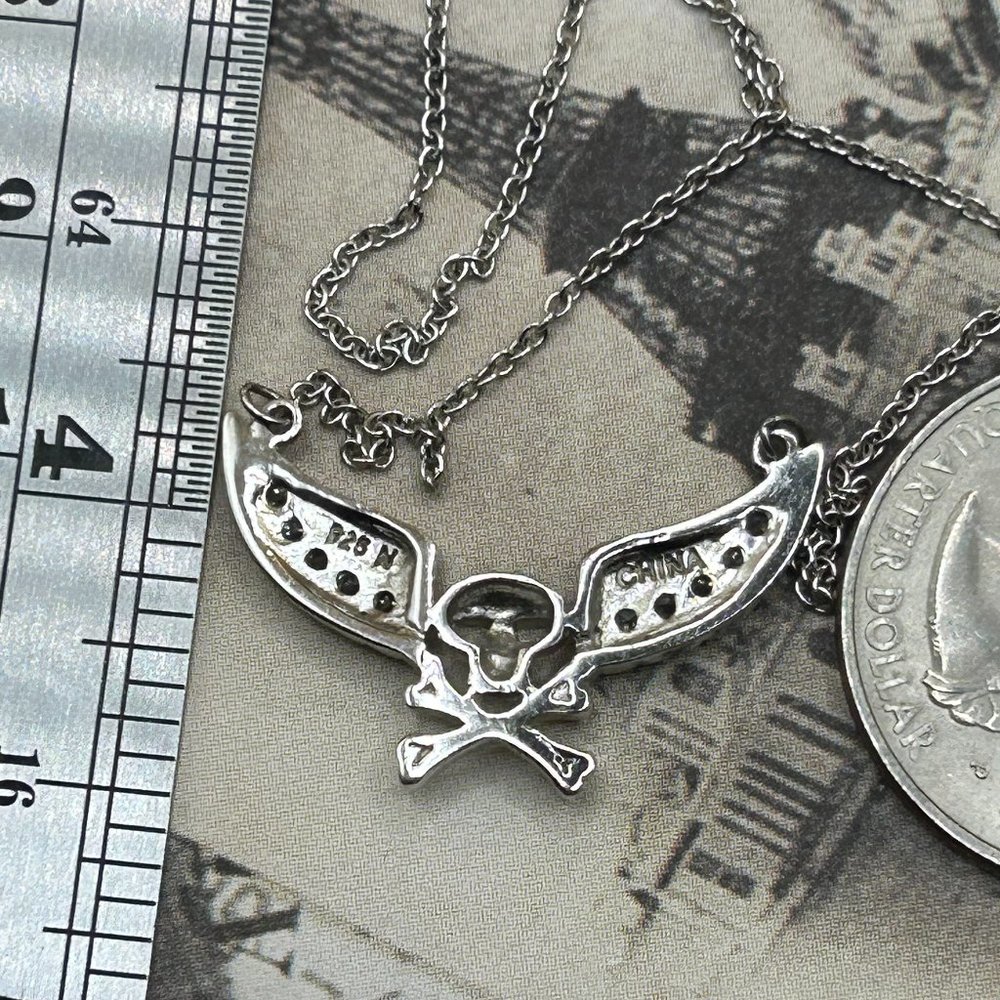 Sterling Silver Skull Necklace With CZ Stones - Picture 6 of 8